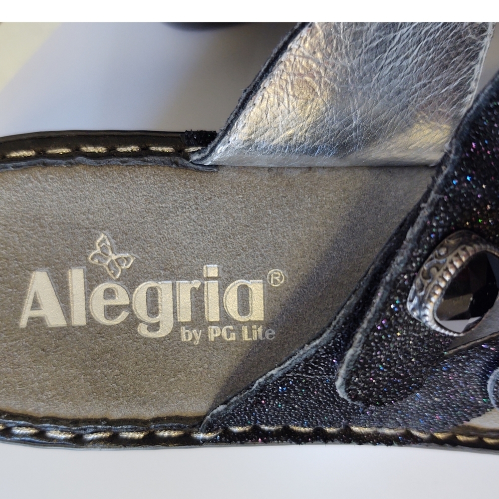 Alegria Loti Glitteroti Sandals Black Wedge Slide Sz 9 - Picture 6 of 10